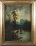 Pastoral River Landscape by J. Fox, circa 1910, Oil on Canvas, offered Aug 2025