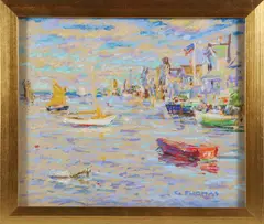 Boat Basin, Nantucket by George Thomas, Pastel on Card, offered Aug 2025