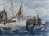 Island Service Station by Frederick Russel, Watercolor on Paper, offered Aug 2025