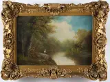 River Landscape With Fisherman by B. Ward, Oil on Canvas, offered Aug 2025