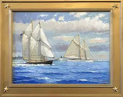 Passing Brant Point Light Nantucket Harbor by William Lowe, Oil on Linen, offered Aug 2025