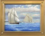 William Lowe, Passing Brant Point Light Nantucket Harbor, Oil on Linen