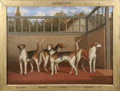 Thomas Temple, Quorn 1875″ Portrait of the Hounds Watchman, Woodman, Alfred, Duster, 1875, Oil on Canvas