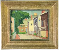 School Street, Nantucket by George Lear, Oil on Board Painting, offered Aug 2025
