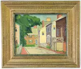 George Lear, School Street, Nantucket, Oil on Board Painting