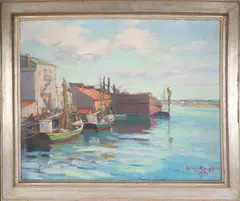 Anne Ramsdell Congdon, Island Service Wharf, Scene with Vessels, Nantucket, 1941, 1941, Oil On Masonite