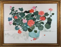 Andrew Shunney, Potted Geraniums, Oil on Canvas