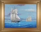 William Lowe, Lynx Topsail Schooner Departing Nantucket Harbor, Oil on Canvas