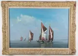 Kenneth Denton, Spiritsail Barges Racing to the Finish, River Medway, Oil on Fibreboard