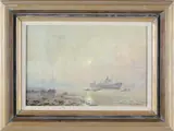 Kenneth Denton, Sunlight and River Mist, Lower Thames, Oil on Fibreboard