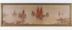 H. Anthony Dyer, Panoramic View Fishing Boats at Anchor, Oil on Canvas