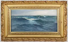 Arthur V Diehl, Gulls Soaring Over Ocean Waves, Oil on Canvas