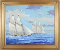 Schooners at Sea by William Lowe, Oil on Canvas, offered Jul 2024