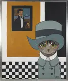 Maggie Meredith, Portrait of a Cat in a Grey Hat, Oil on Canvas