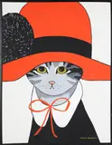 Maggie Meredith, Portrait of a Cat in a Red Hat, Oil on Canvas
