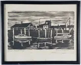 John F. Lochtefeld, Across Straight Wharf, Woodblock Print