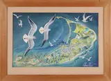C. Robert Perrin, Aerial View of Nantucket with Seagulls in Flight, Watercolor on Paper