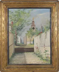William Frederick Paskell, A View of Nantucket Unitarian Church Clock Tower, Oil on Board