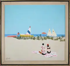 Beach Scene with Sailfish in the Distance by Andrew Shunney, Oil on Canvas, offered Jul 2024