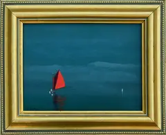 Robert Stark Jr., Lone Red Sail on Calm Waters, Oil on Canvas