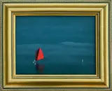 Robert Stark Jr., Lone Red Sail on Calm Waters, Oil on Canvas