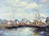 John Clymer, Untitled, Oil on Canvas Impressionist Harbor Scene