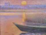 George Thomas, Dory at Sunrise, Monomoy, Pastel on Artist Board