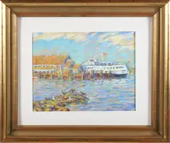 Noon Ferry Arrival Nantucket by George Thomas, Pastel on Paper, offered Dec 2024