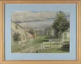 Sconset Cottages by Annie Barker Folger, Gouache Watercolor on Paper, offered Dec 2024