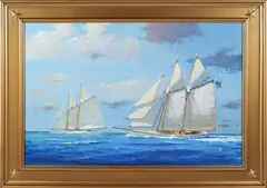 Great Sailing Day Off Nantucket Island by William Lowe, Oil on Linen, offered Apr 2024