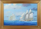William Lowe, Great Sailing Day Off Nantucket Island, Oil on Linen