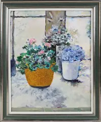 Flowers in a Basket and Jars by Peter Guarino, Oil on Canvas, offered Apr 2024
