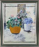 Peter Guarino, Flowers in a Basket and Jars, Oil on Canvas