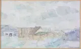 Pat Gardner, Buildings at Boatyard, Mixed Media Watercolor
