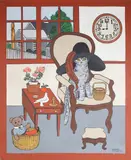 Maggie Meredith, Cat in a Black Hat, Oil on Masonite