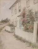 Jane Brewster Reid, Nantucket Rose Covered House, Watercolor on Paper