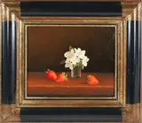 Jean Marie Daneis, Floral Still Life with Strawberries, Oil on Canvas