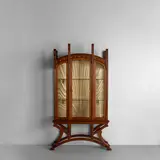 Pierre Ansart, Vitrine, oak, silk, glazed doors, leaded polychrome glass