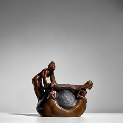 Richard Luksch, 'Witches' Centerpiece Bowl, patinated bronze, iron liner