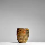 Amadee de Caranza, Vase, blown and applied iridescent glass, decorated with fish amongst coral, applied mark 'DUC