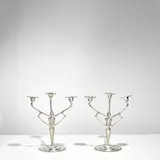 Friedrich Adler, Pair of Candelabra, for Urania, polished pewter, stamped '1014'