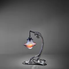 Friedrich Adler, Table Lamp, for Osiris, polished pewter, blown opalescent glass shade, stamped 'OSIRIS'