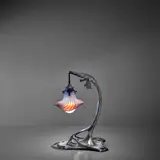 Friedrich Adler, Table Lamp, for Osiris, polished pewter, blown opalescent glass shade, stamped 'OSIRIS'