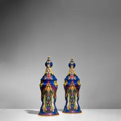 Th.A.C. Colenbrander, Pair of Large 'Cathedral' Vases and Covers, Plateelbakkerij RAM, glazed earthenware, painted mark '"RAM" PATR- "CAThedRAAL" ARNHEM HOLLAND AM
