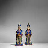 Th.A.C. Colenbrander, Pair of Large 'Cathedral' Vases and Covers, Plateelbakkerij RAM, glazed earthenware, painted mark '"RAM" PATR- "CAThedRAAL" ARNHEM HOLLAND AM