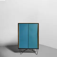 Willy van der Meeren, Rare Wardrobe Cabinet, for Tubax, enameled steel, solid beech and laminated birch