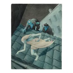 Walter Schnackenberg, Escaping Over the Roof, 1955, watercolor, pen and ink on paper