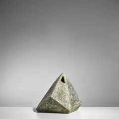 Vessel by Gerald Weigel, glazed stoneware, incised '20 05', impressed artist's cypher, paper label '13', sold Sep 2025