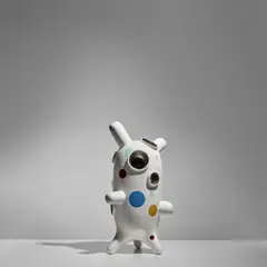 Michael Geertsen, 'Standing Object II', earthenware, thrown and assembled, white and silver glazes with transfer printed multi-colored glaze discs