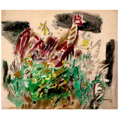 Mariano Rodríguez, Untitled (Rooster), 1988, gouache, watercolor, and crayon on paper